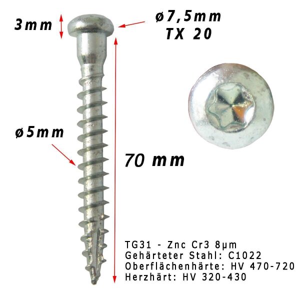 Winkelbeschlagschrauben 35-45 mm TX20 70 mm (500 Stk.)
