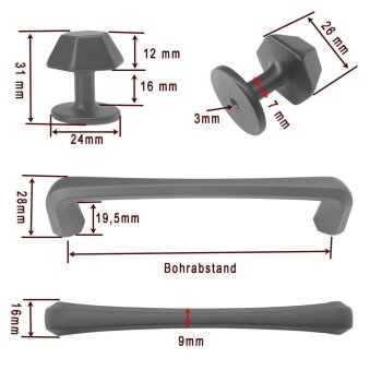 Möbelgriff - Alday 192 mm schwarz matt