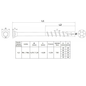 Terrassenschrauben A2 Edelstahl Senkkopf Großpack 4,2 x 35 mm - 200 Stk.