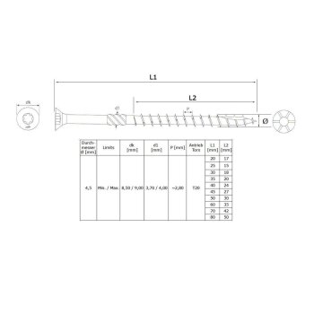 Holzbauschrauben Edelstahl Senkkopf A2 Großpack 4,5...
