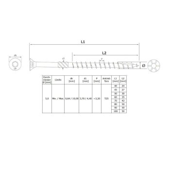 Holzbauschrauben Edelstahl Senkkopf A2 Großpack 5,0...