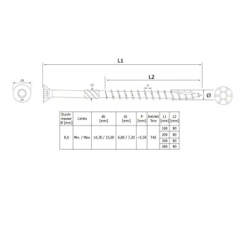 Holzbauschrauben Edelstahl Senkkopf A2 Großpack 8,0...