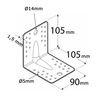 Winkelverbinder mit Sicke 105x105x90x1,5mm KPS2