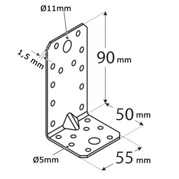 Winkelverbinder mit Sicke 90x50x55x1,5mm KPS3