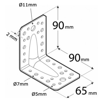 Winkelverbinder mit Sicke 90x90x65x2,0mm KPL1