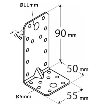 Winkelverbinder mit Sicke 90x50x55x2,0mm KPL3