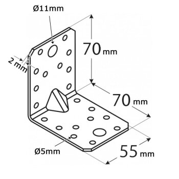 Winkelverbinder mit Sicke 70x70x55x2,0mm KPL4