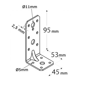 Schwerlast-Winkelverbinder mit Doppelsicke 95x53x45x2,5mm KPK11