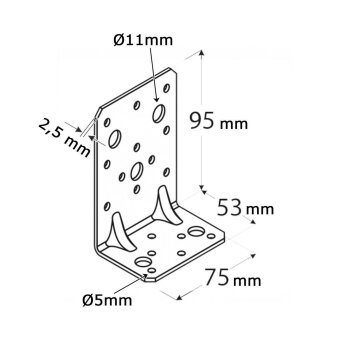 Schwerlast-Winkelverbinder mit Doppelsicke 95x53x75x2,5mm KPK12