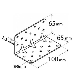 Schwerlast-Winkelverbinder mit Doppelsicke 65x65x100x2,5mm KPK4