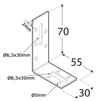 Verstellwinkel beidseitig 70x55x30x2,0mm KRD2