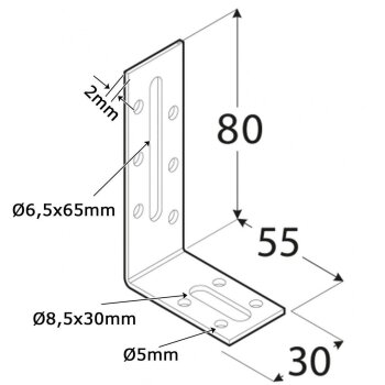 Verstellwinkel beidseitig 80x55x30x2,0mm KRD3