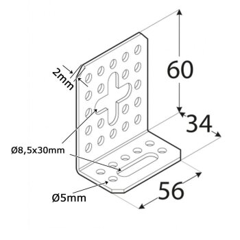 Verstellwinkel beidseitig 60x34x56x2,0mm KRD6