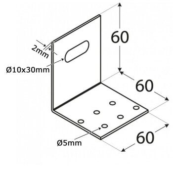 Verstellwinkel Lochplatte 60x60x60x2,0mm KMR7